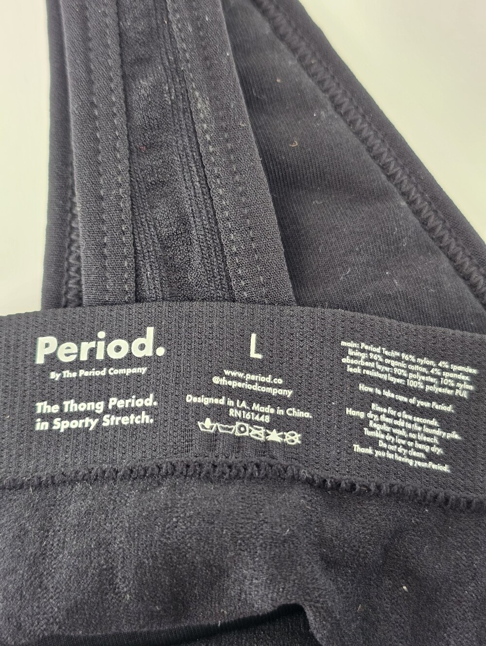 Period. The Thong In Sporty Stretch For Light Flow Organic Cotton Blend NIB Sz L - Picture 6 of 9